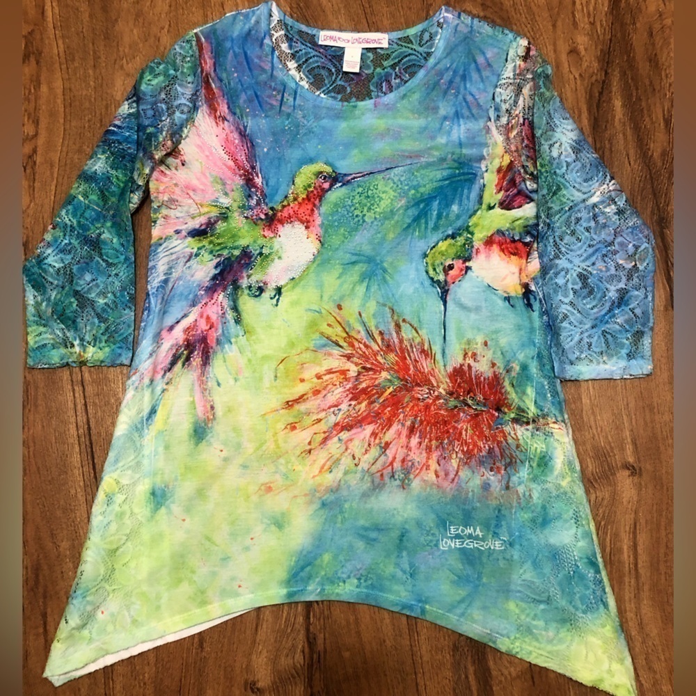 Leoma Lovegrove Hummingbird Shirt with Lace and Rhinestones. - Picture 4 of 15